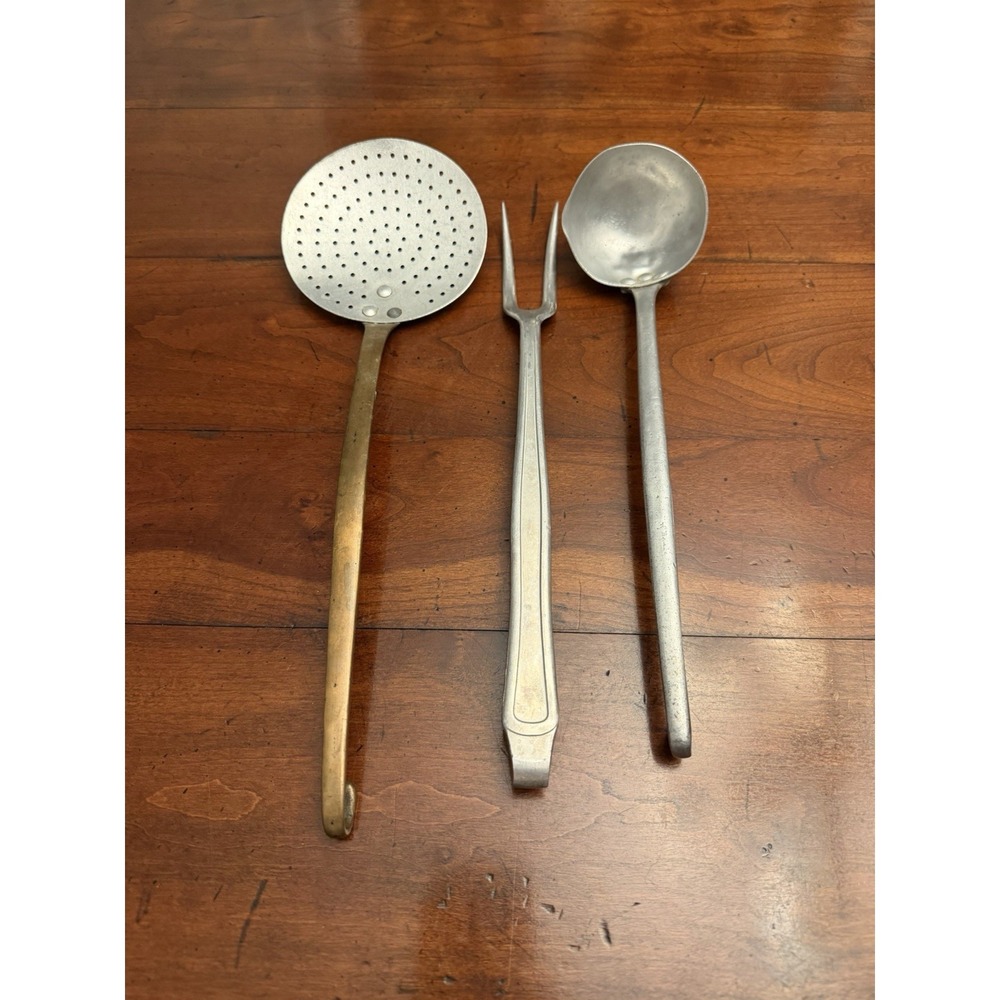 Vintage German Wollmann 3‎ Pc Kitchen Utensil Set Stainless Fork Ladle Skimmer